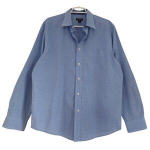 George Men's Long Sleeve Blue Checkered Button-Down Shirt, Size L.